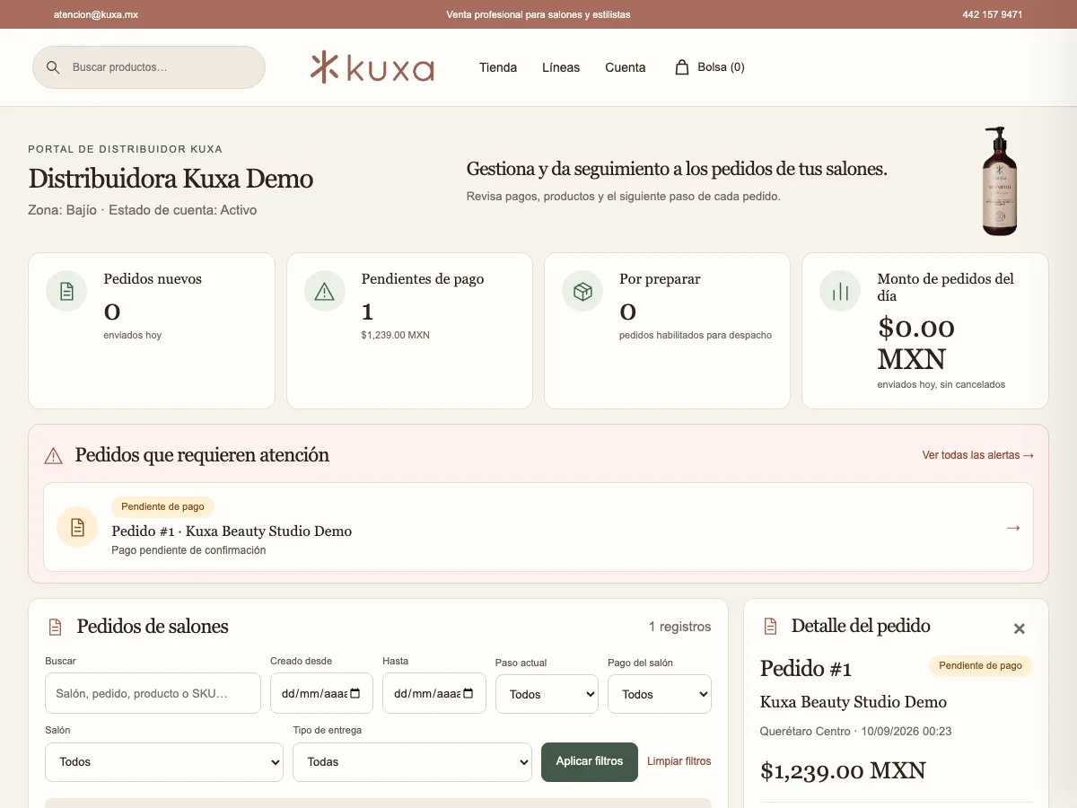 Pedidos de salones en el portal del distribuidor