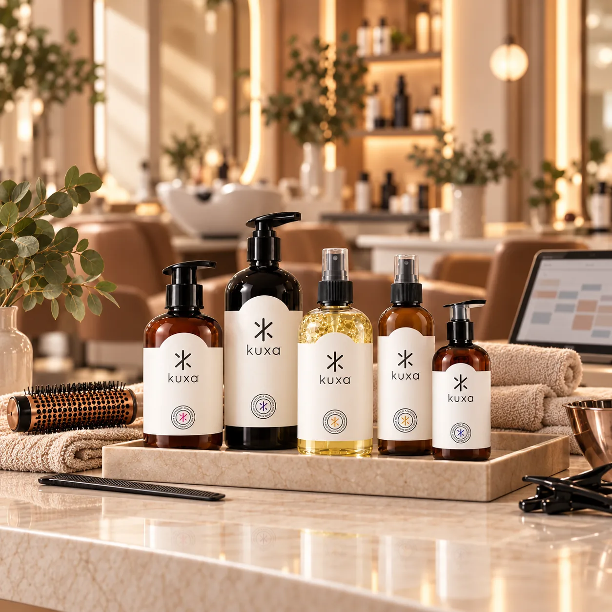 Productos KUXA en un salón de belleza