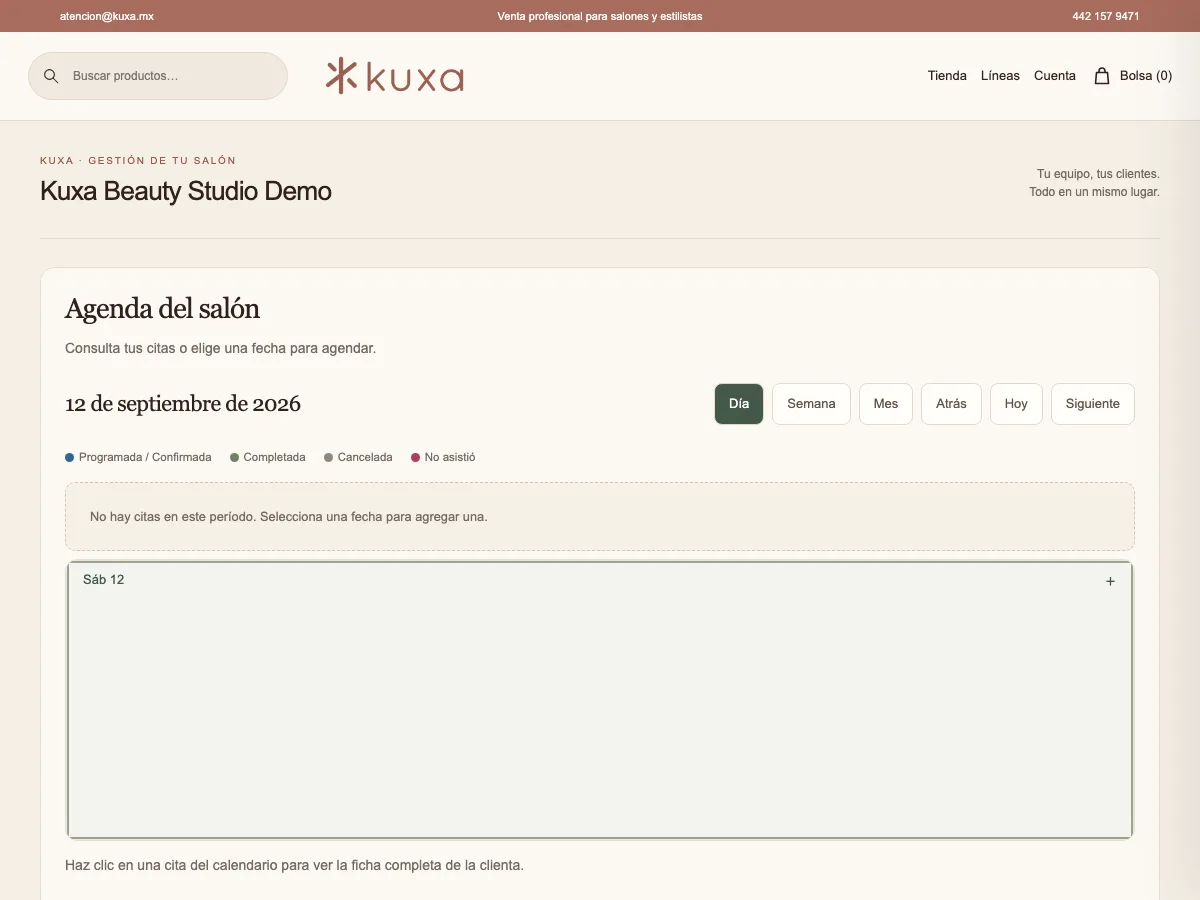 Agenda y citas del portal KUXA para salones